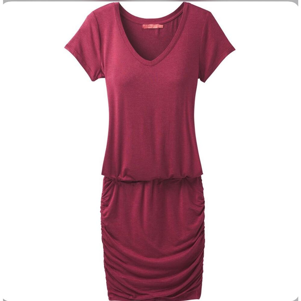 Prana Women´s Foundation Jersey Red Crushed Cran Heather Ruched Dress Size S